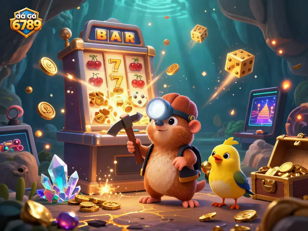 Engage in thrilling action with đá gà 6789, featuring an adventurous mole and dazzling casino elements.