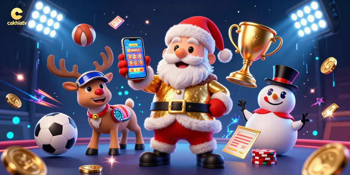 Cakhiatv delivers thrilling sports betting action featuring Santa Claus, reindeer dealer, and poker chip snowman.