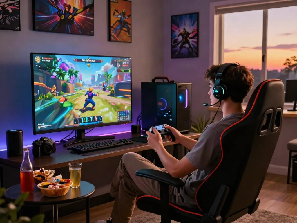 Player enjoying a gaming session on ROKOK88 slot login platform with a vibrant game display and cozy ambiance