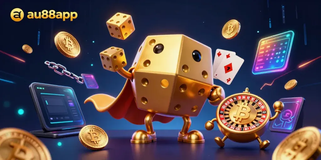 Win big with au88app's unique online casino experience featuring dynamic golden dice and crypto elements.