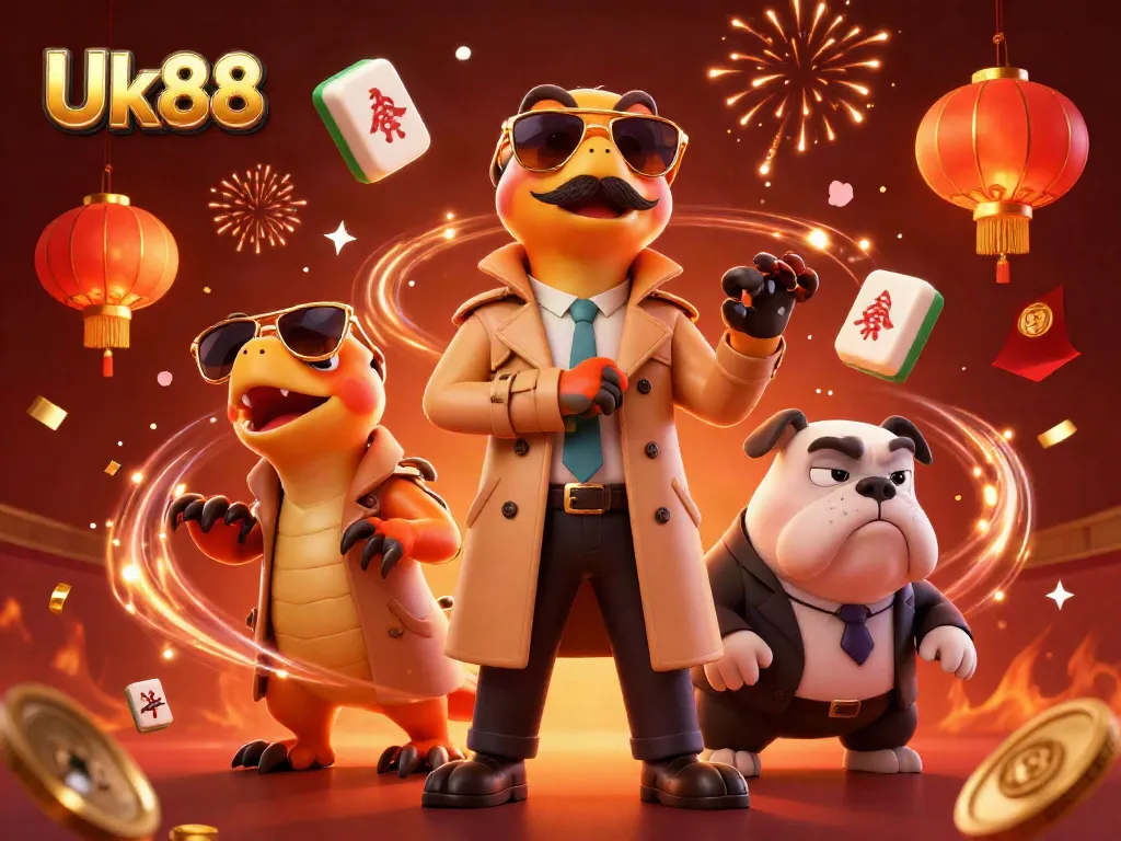 Experience Uk88's thrilling casino vibes with playful raptors sneaking into a VIP lounge.