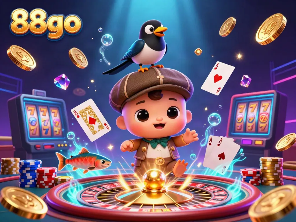 Experience thrilling wins at 88go with stunning 3D casino character art featuring cute Nessie and casino elements.