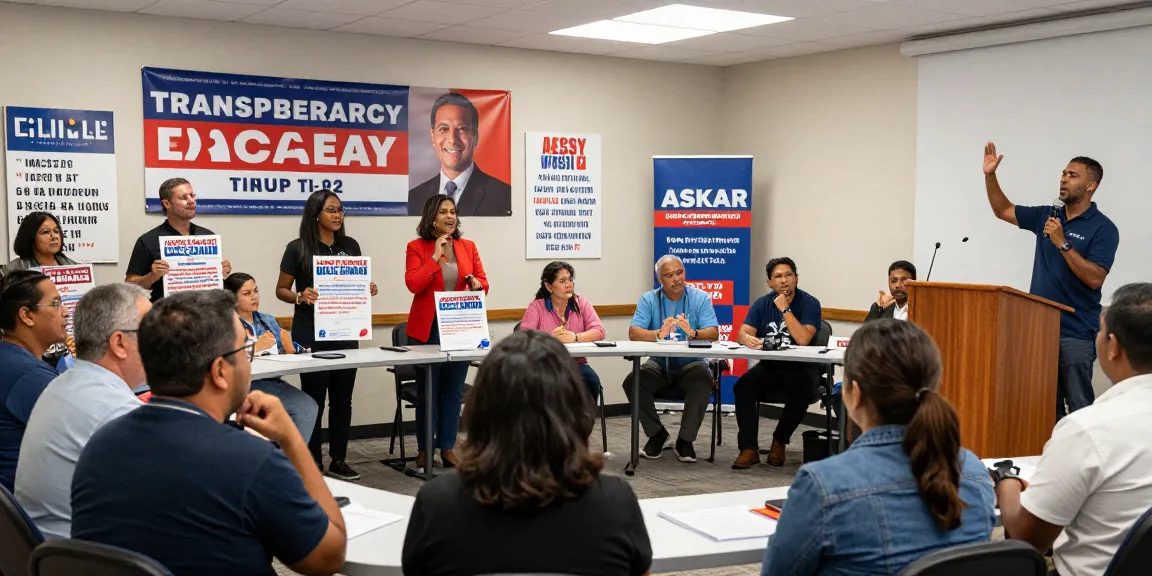 Community town hall meeting discussing Casey Askar's political controversies and voter concerns.