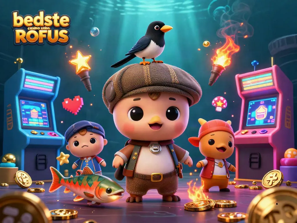 Engage in thrilling gaming action at bedste casino uden ROFUS with vibrant 3D characters and elements.
