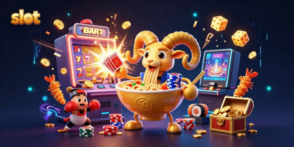 Experience thrilling slot action with a dynamic scene of colorful characters and jackpot excitement.