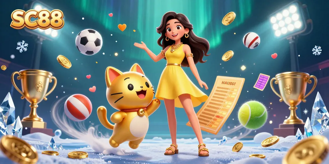 Bet on SC88 with a beautiful Asian woman and a lucky cat amidst vibrant casino elements.