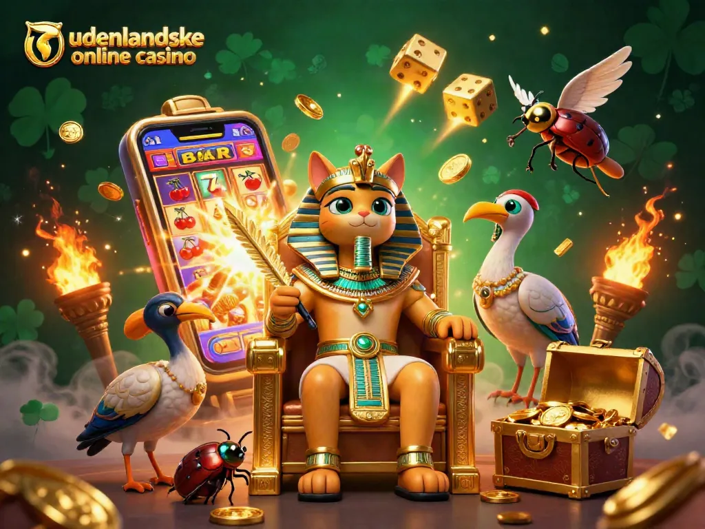 Engage with udenlandske online casino through a vibrant 3D illustration bursting with game elements and excitement.