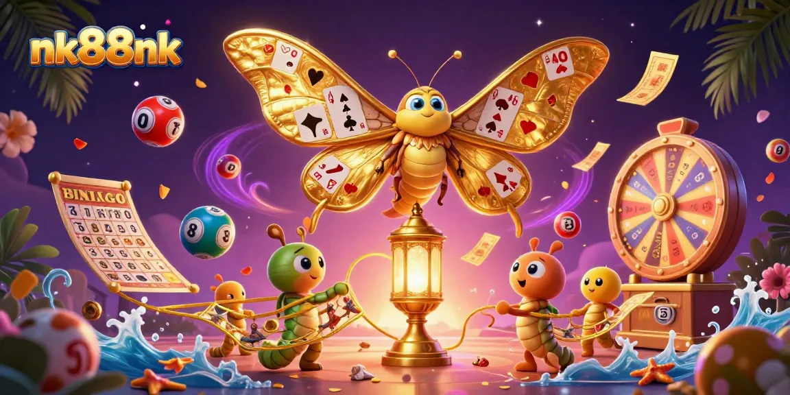 Experience exciting casino fun with nk88nk in a vibrant 3D illustration featuring dynamic game elements.