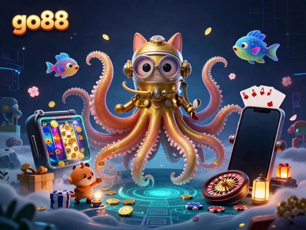 Players experience excitement in go88 with a stunning 3D illustration of a kraken amusement scene.