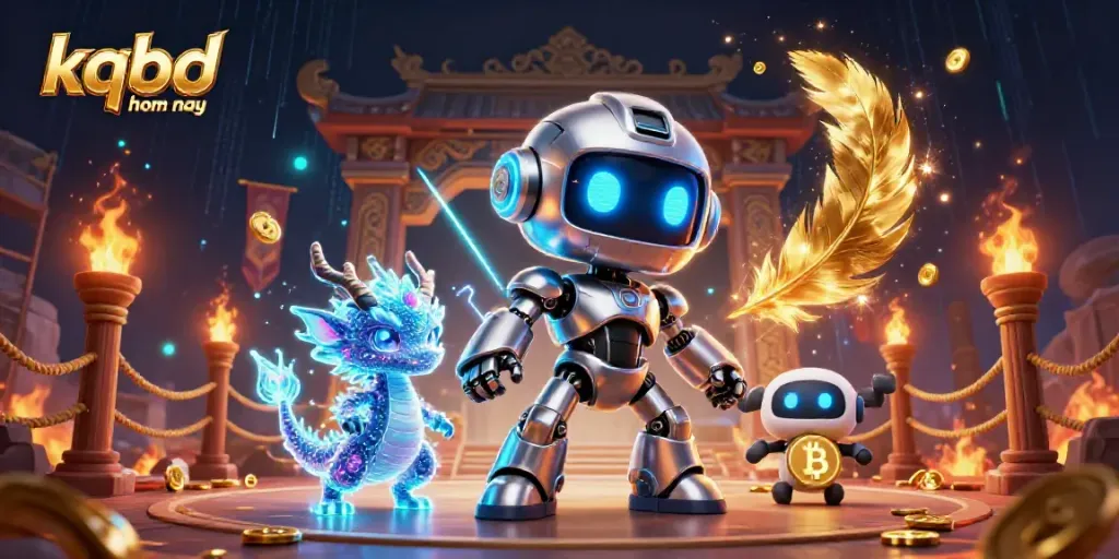 Experience the excitement of kqbd hom nay as the cyberpunk robot and companions navigate a thrilling casino arena.