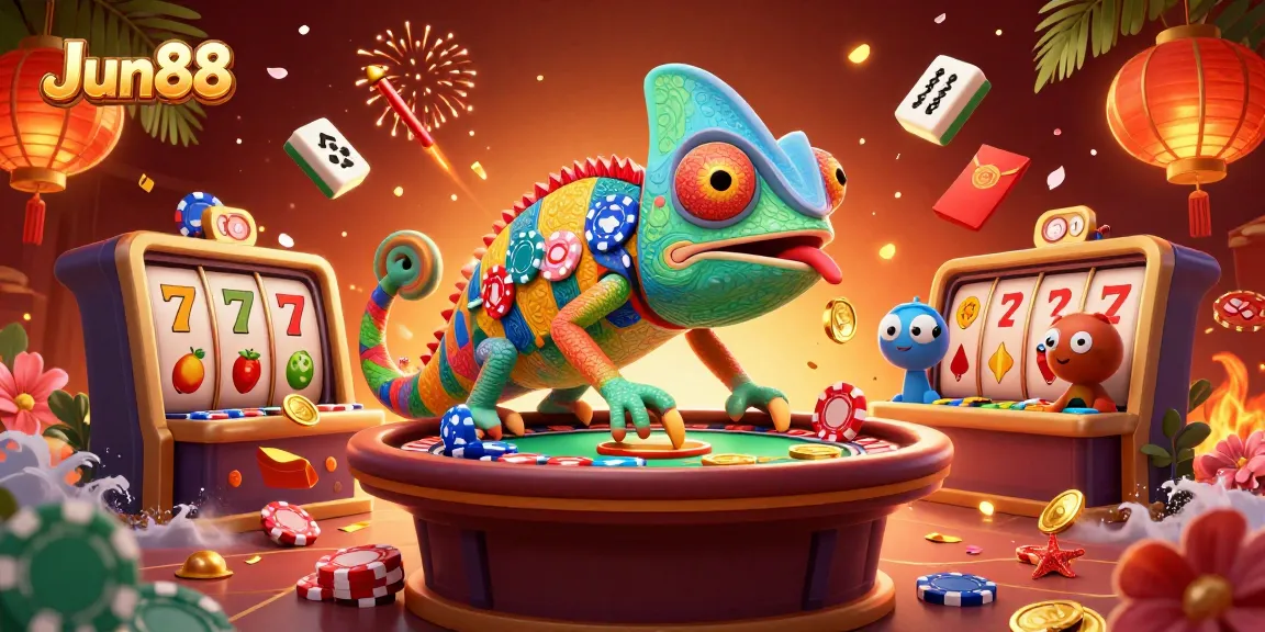 Experience thrilling action at Jun88 with a vibrant casino scene featuring colorful games and engaging elements.