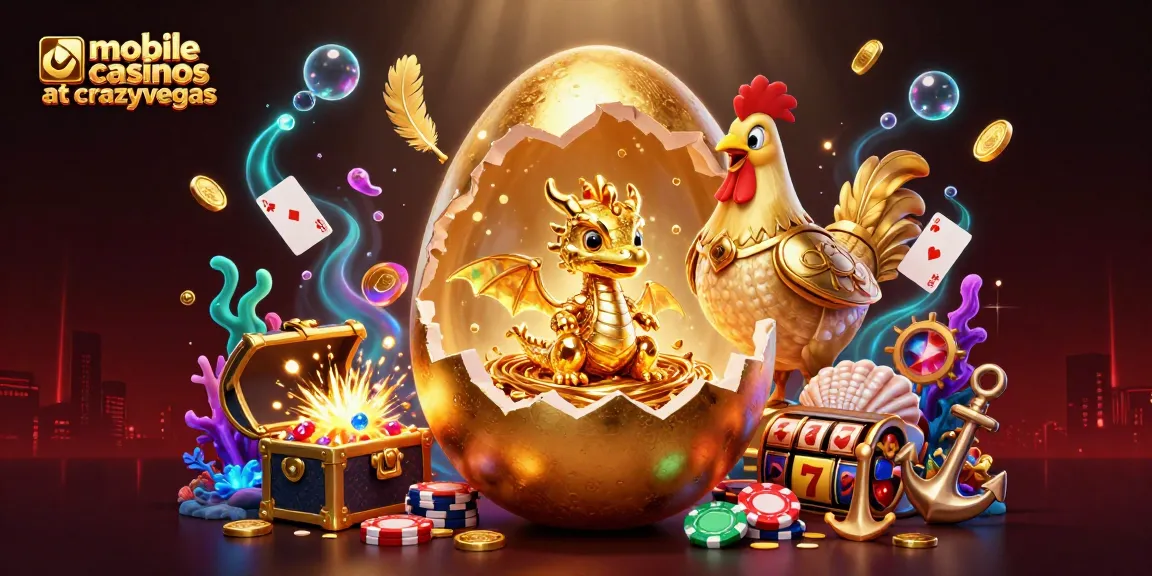 Experience the thrill of mobile casinos at crazyvegas featuring a golden dragon and vibrant gaming elements.