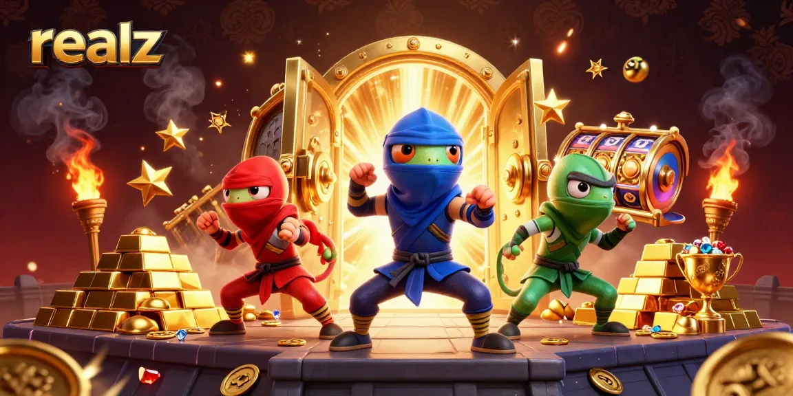Engage with realz in a thrilling casino adventure amidst gold treasures and dynamic ninjas.
