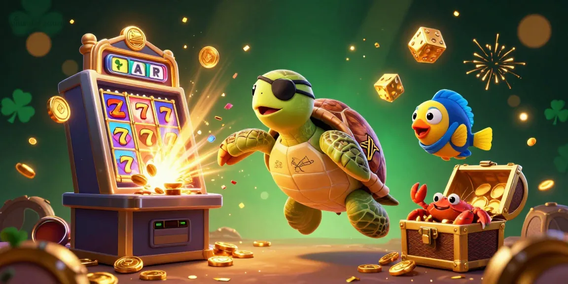 Play exciting games on situs slot gacor with pirate turtle, golden treasures, and a jackpot scene.