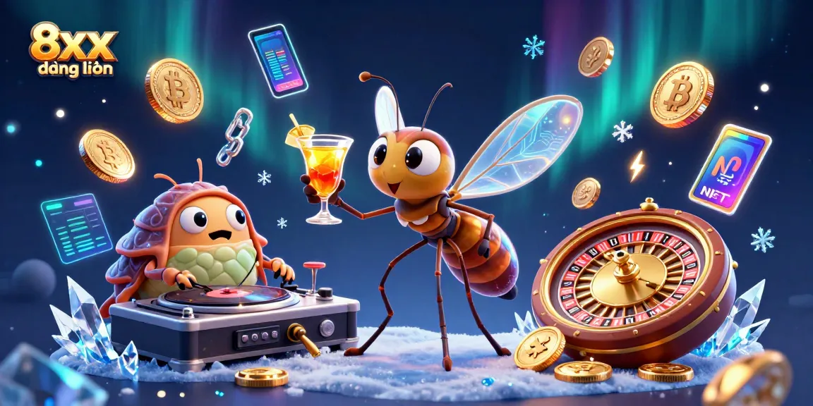 Engage with the vibrant 8xx đăng nhập scene featuring a unique frozen mosquito mascot and a trilobite DJ