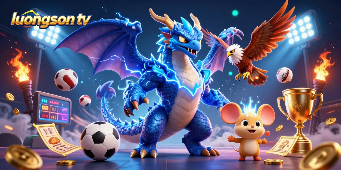 Experience thrilling sports action with luongson tv's vibrant 3D digital illustration featuring dynamic gaming elements.