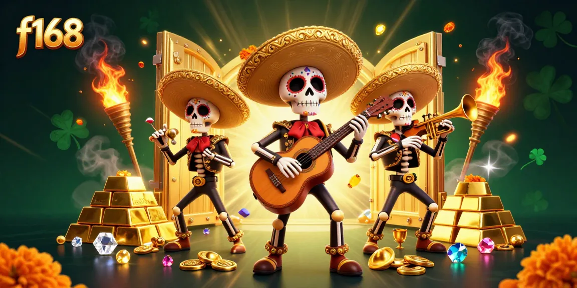Experience thrilling gameplay with f168's vibrant Day of the Dead themed casino illustration.
